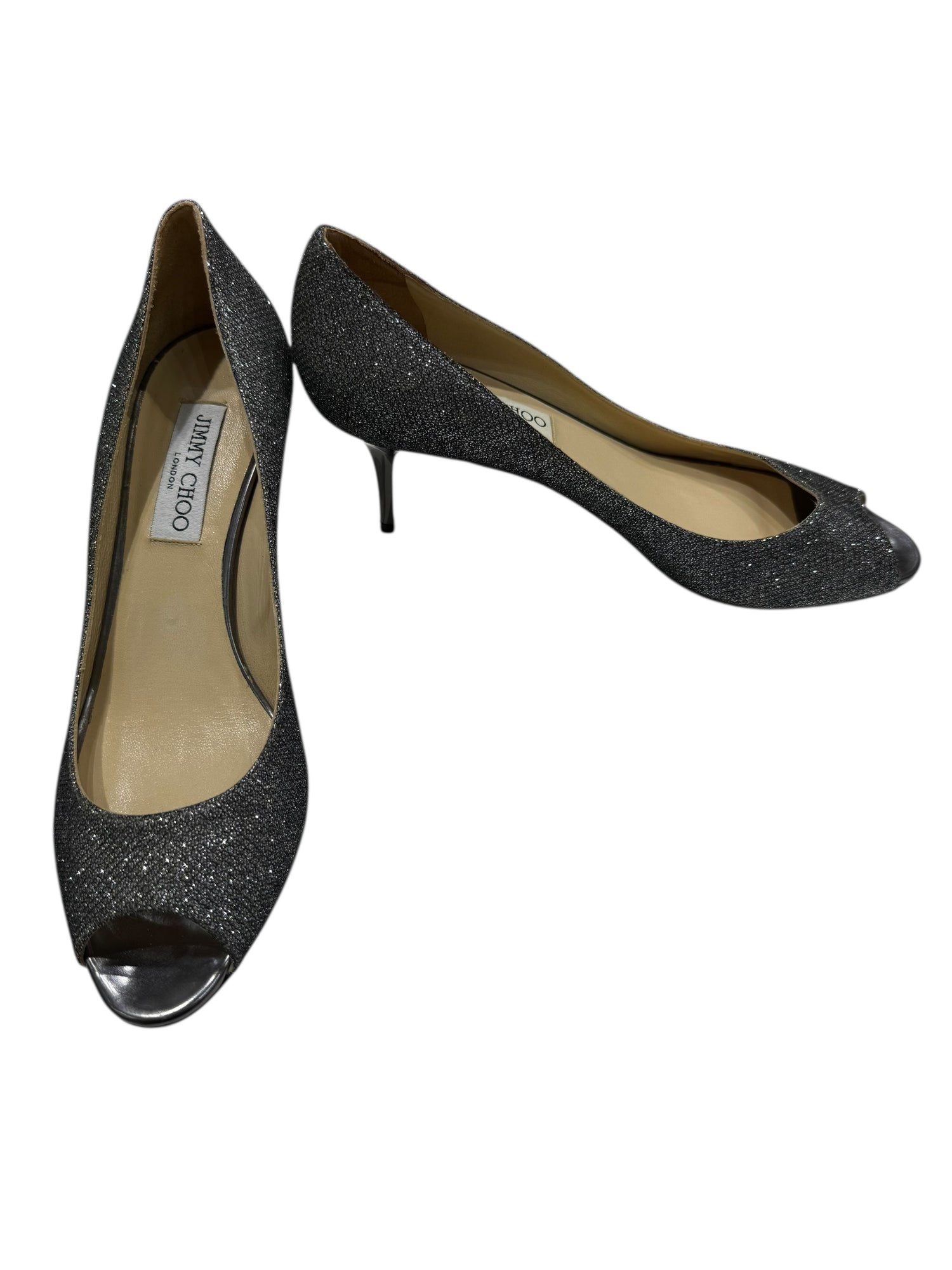 Jimmy Choo - Escarpins bout ouvert scintillants gris T39