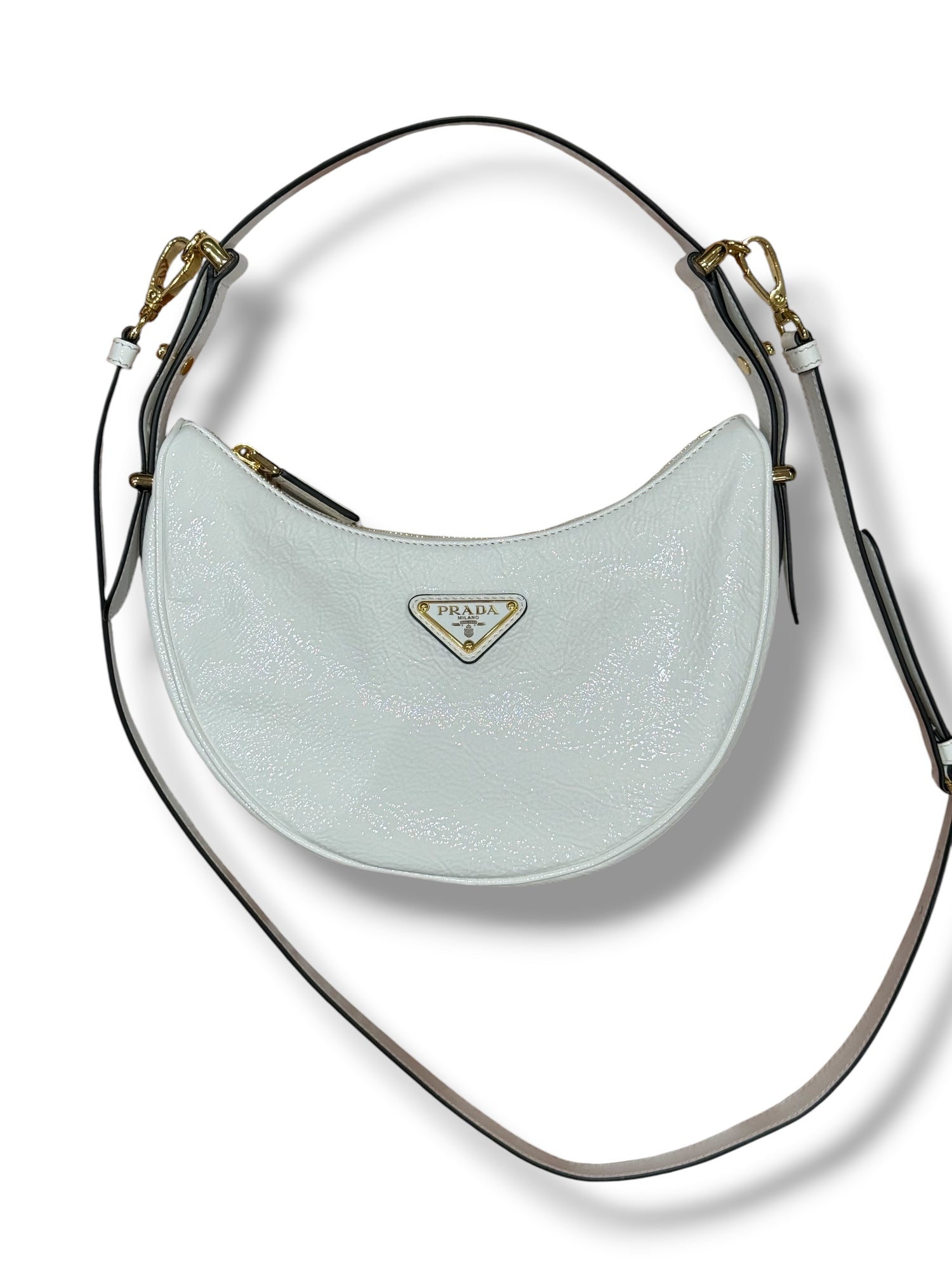 Prada - Sac arqué cuir naplak blanc PM
