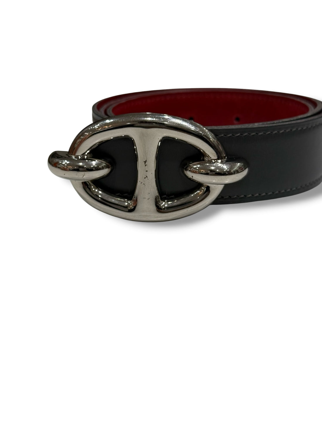 Hermès - Ceinture Chaîne D’ancre Gris/Rouge T85