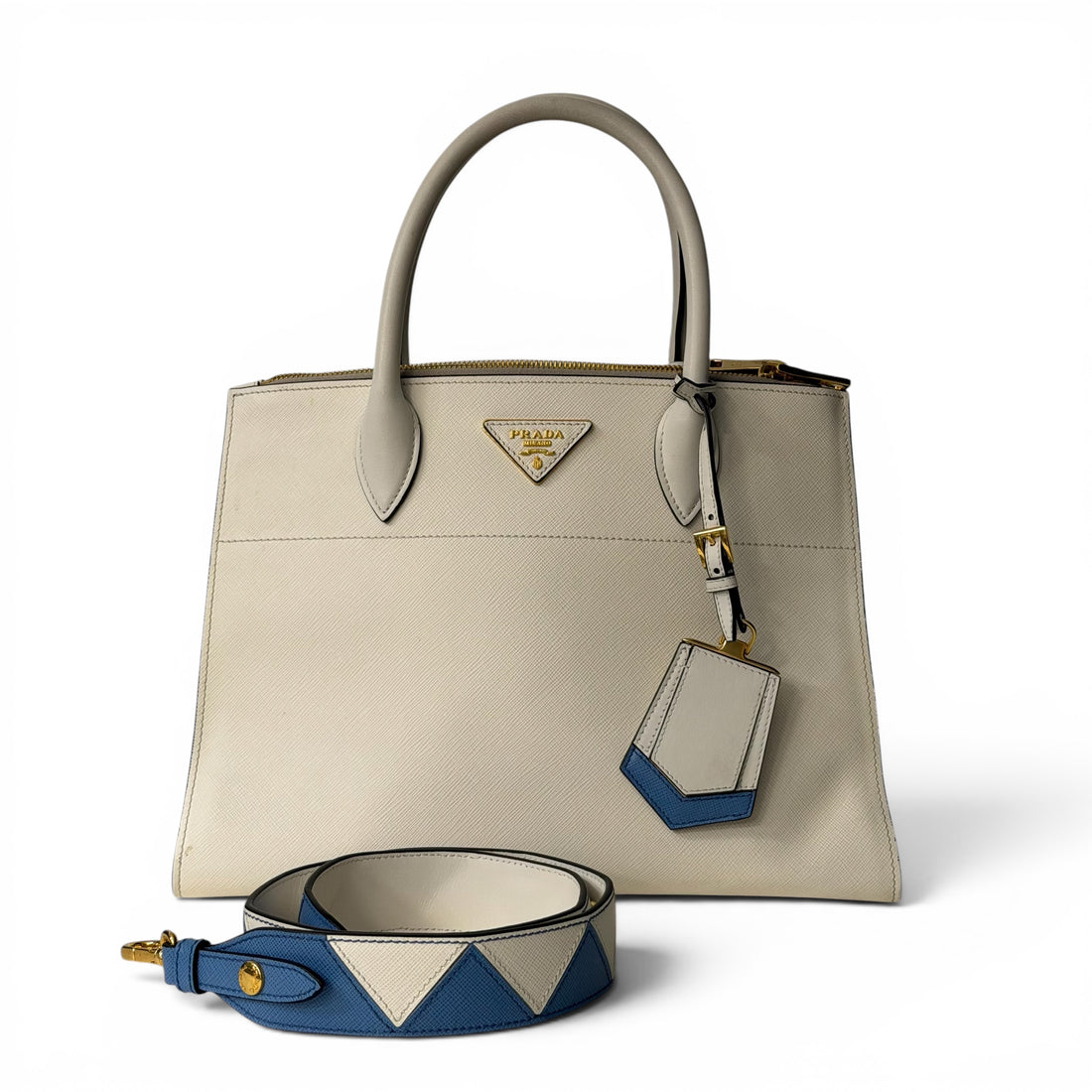 Prada – Weiße Saffiano-Lederhandtasche