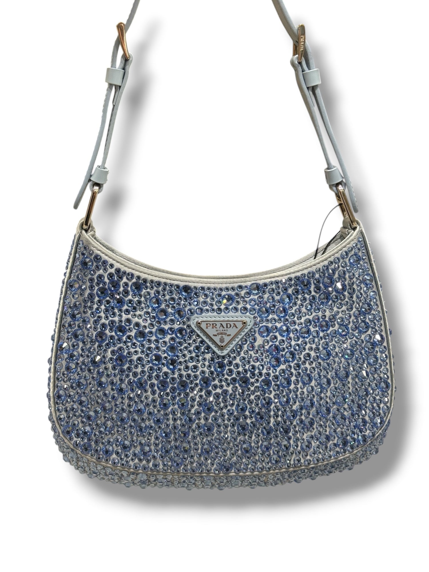 Prada - Sac Cleo en satin avec cristaux Bleu