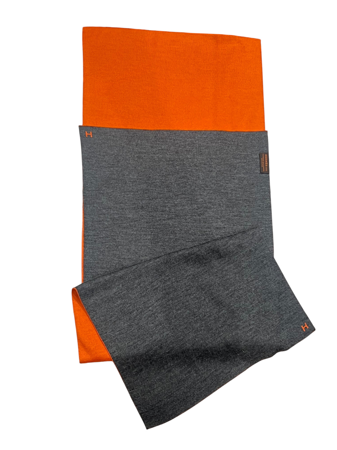 Hermès - écharpe aller-retour laine et cachemire orange/gris