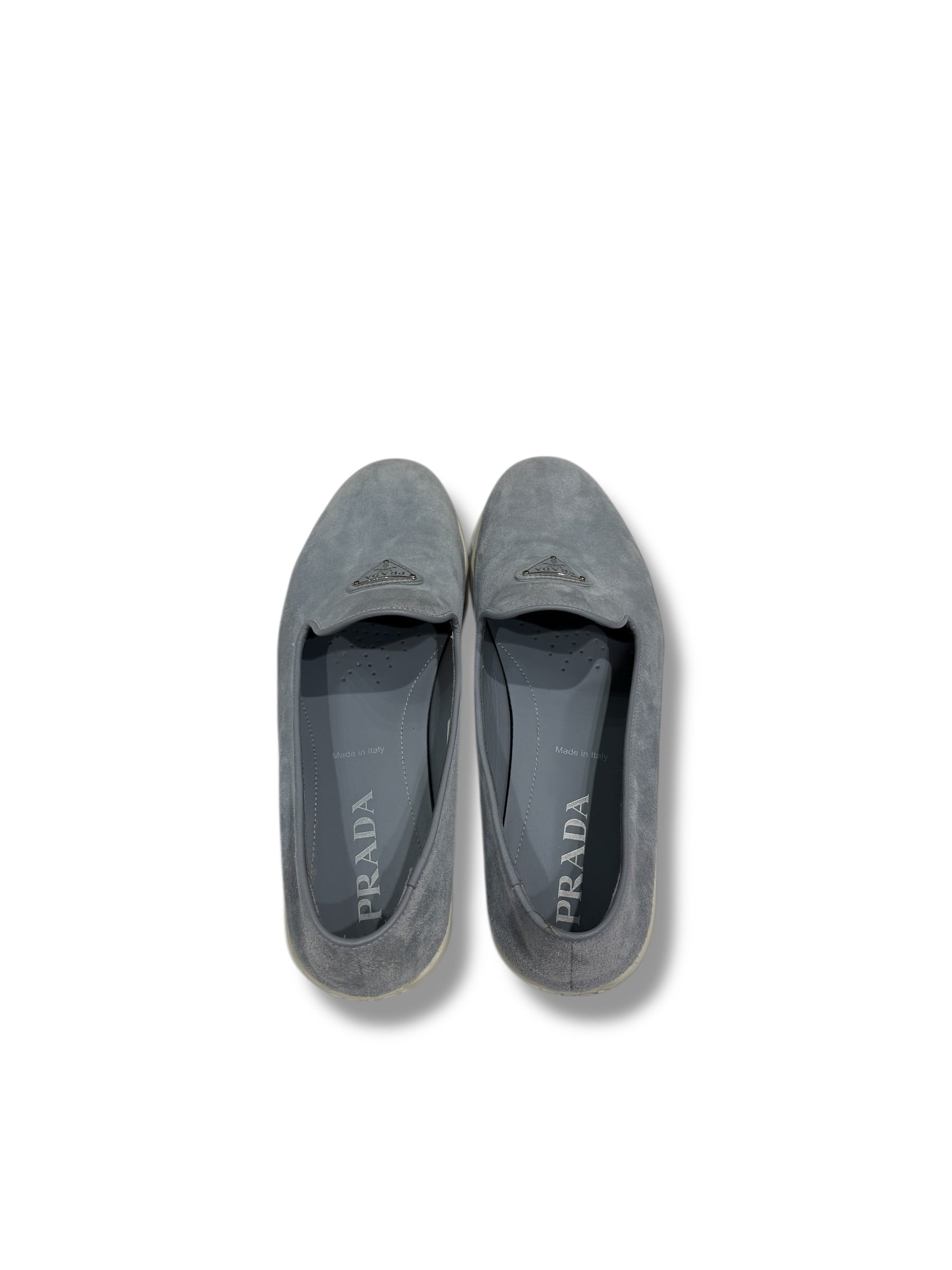 Prada Mocassins Loafers Daim Bleu Astral | Les Folies d’Eugénie