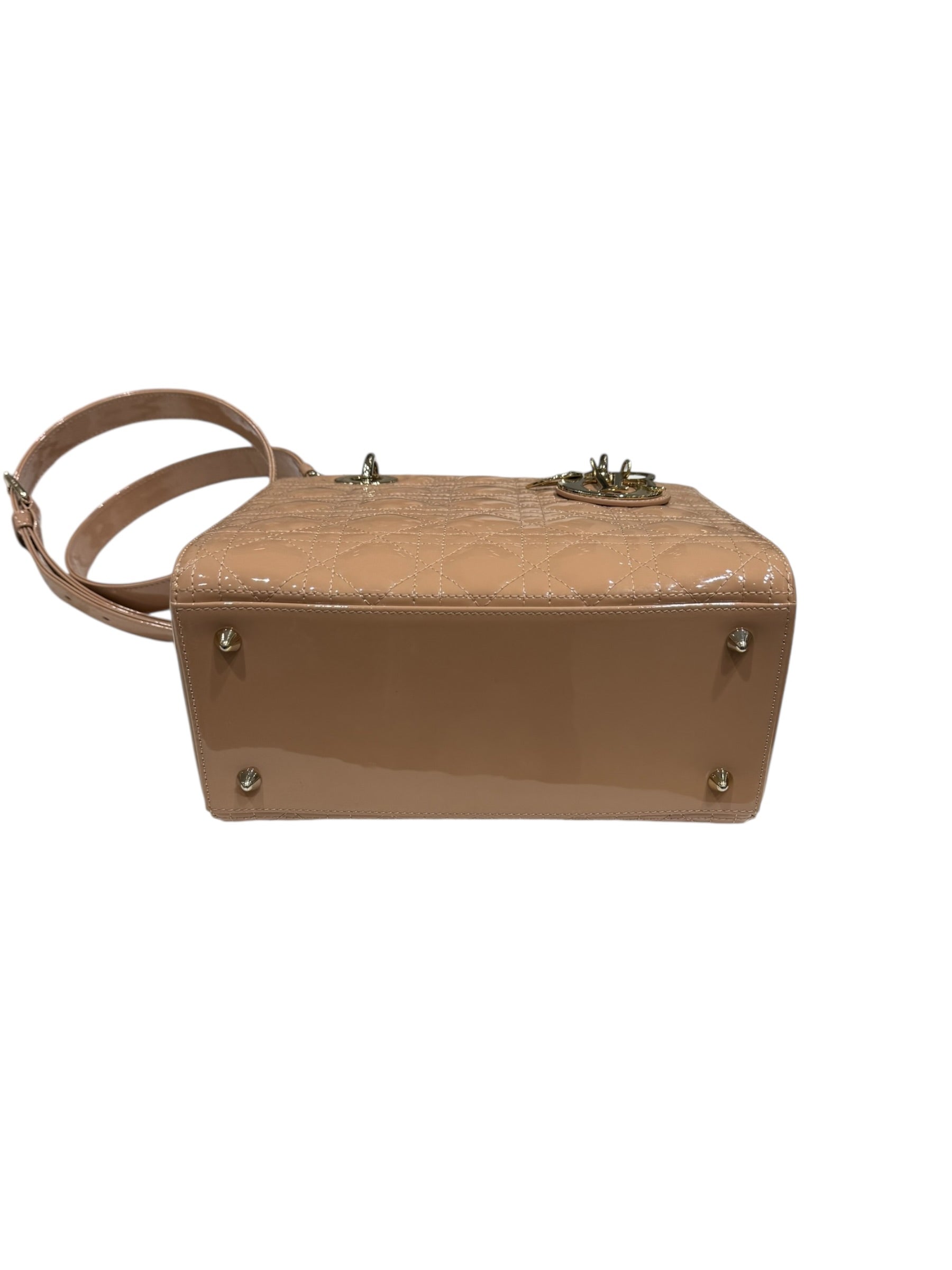 Dior - Sac lady cuir vernis Camel MM