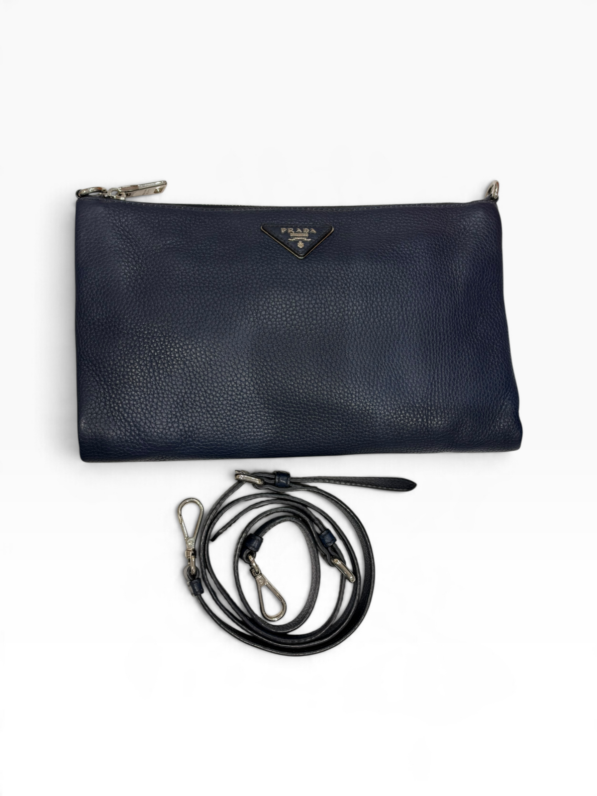 Prada - sac pochette cuir grainé marine