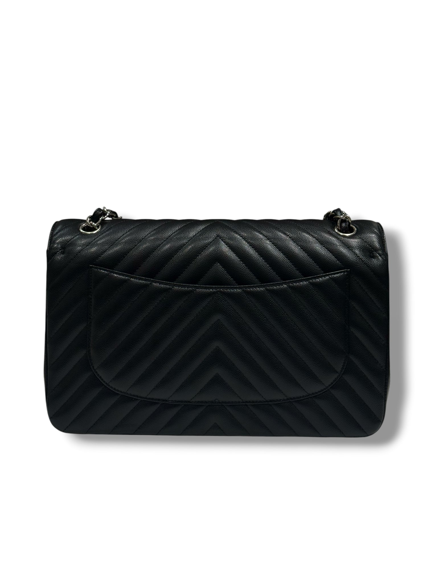 Chanel - Sac Jumbo noir cuir caviar chevron