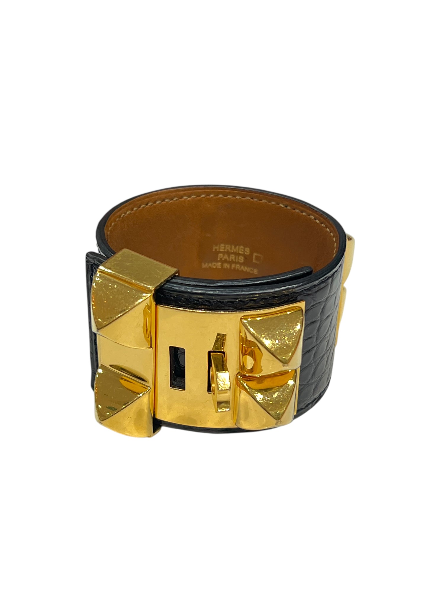 Hermès - manchette medor alligator noir / doré
