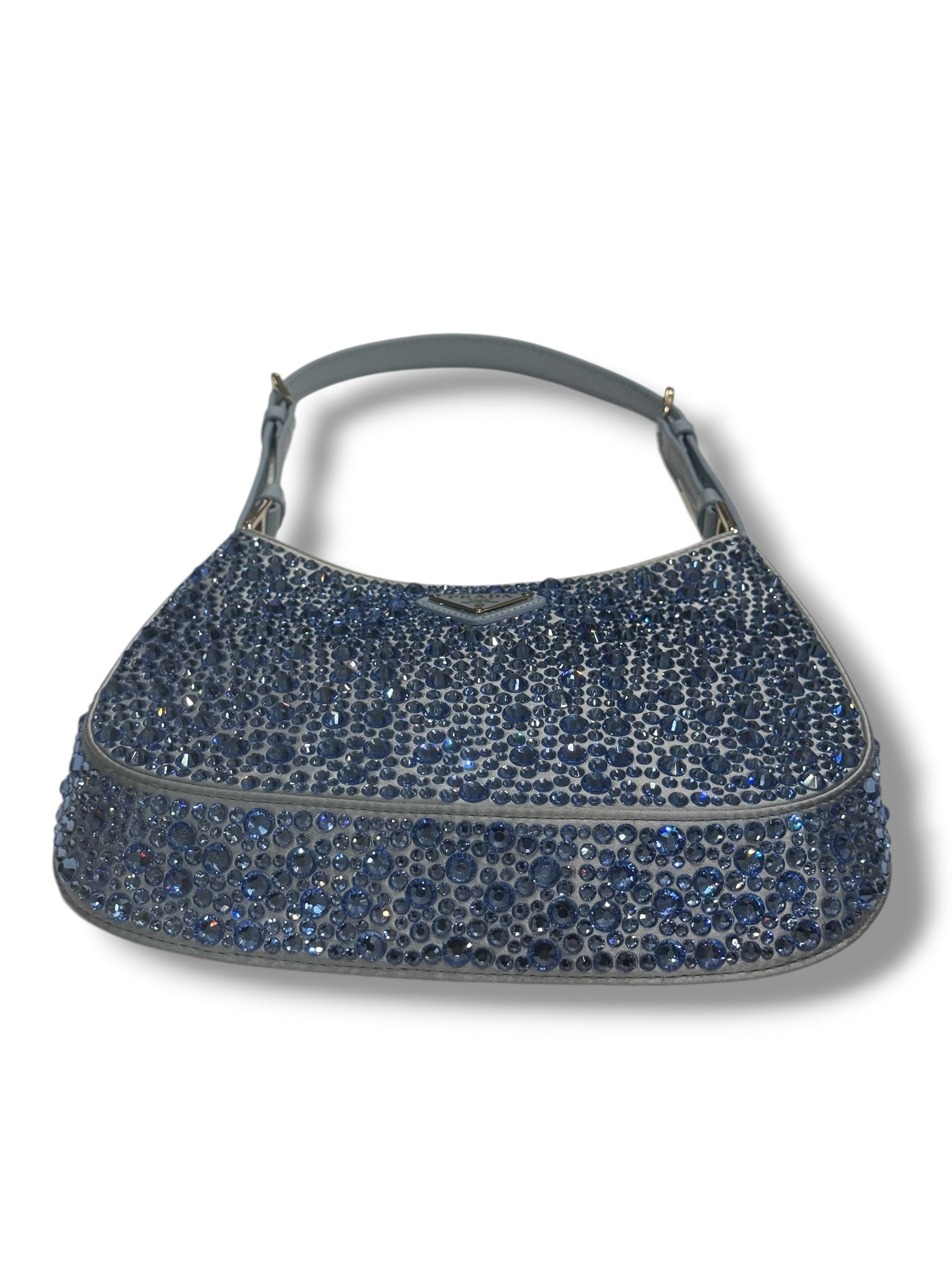 Prada - borsa Cleo in raso con cristalli blu