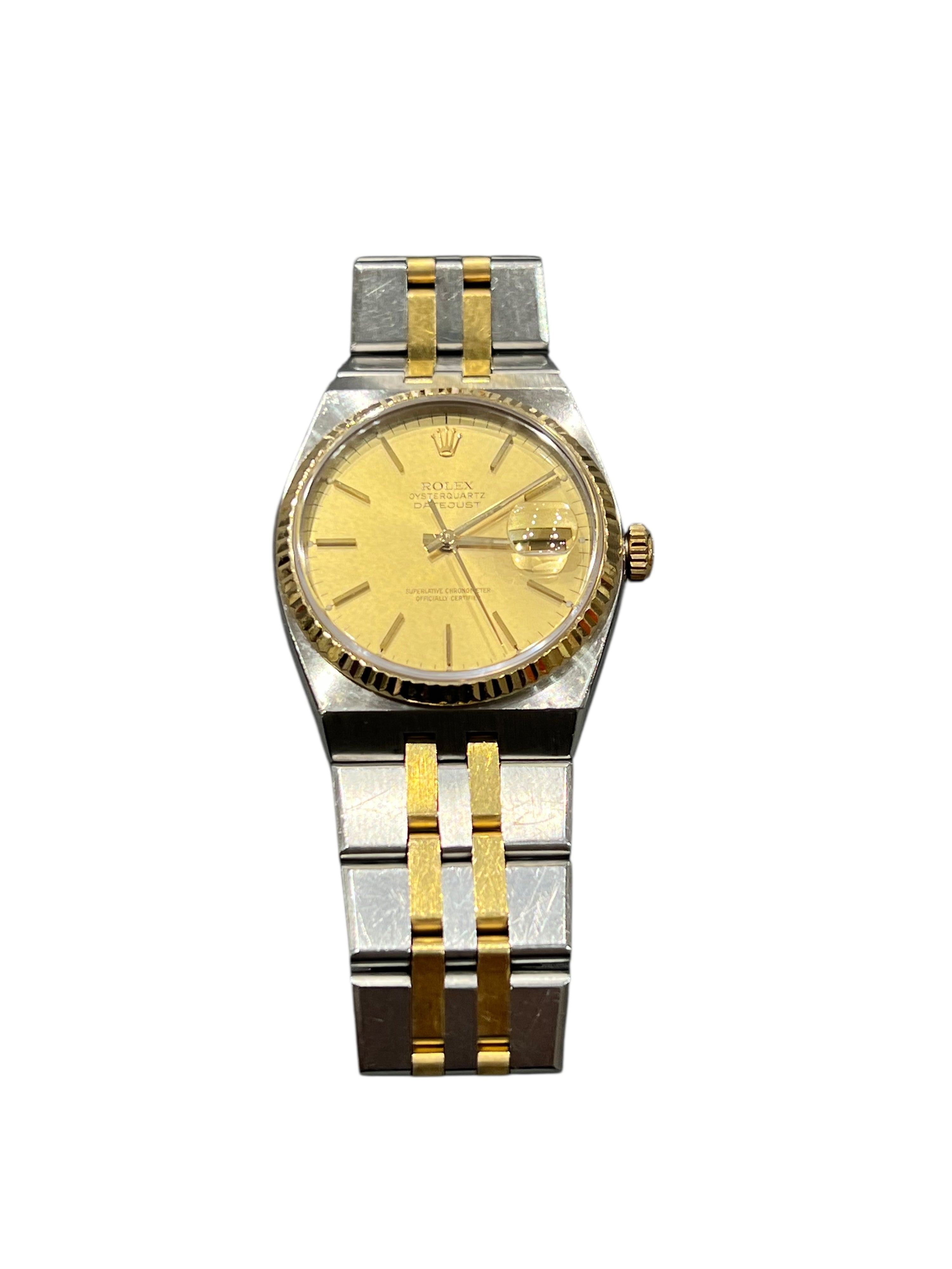 Rolex - Uhr Oyster Datejust Vintage Jubilee-Armband aus Platin Gold und Stahl