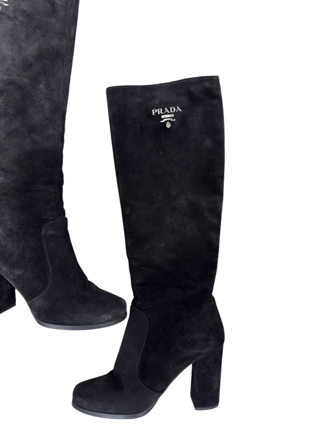Prada - Bottes hautes en daim noires T37