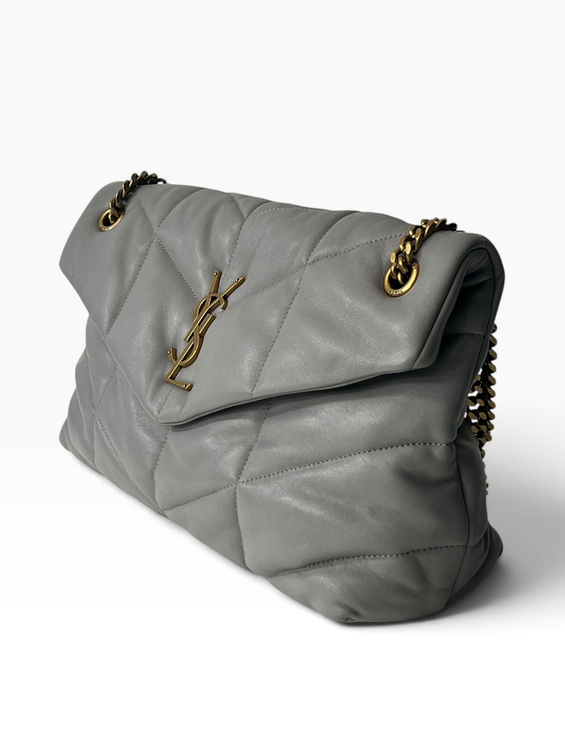 Saint Laurent - sac Loulou puffer large cuir gris