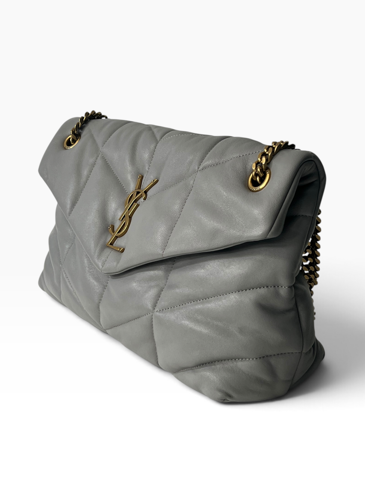 Saint Laurent - sac Loulou puffer large cuir gris