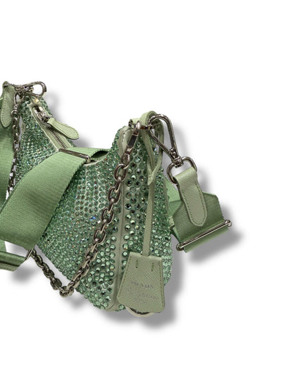 Prada - Sac Ré-edition 2005 a satin a Cristaux Vert d’eau