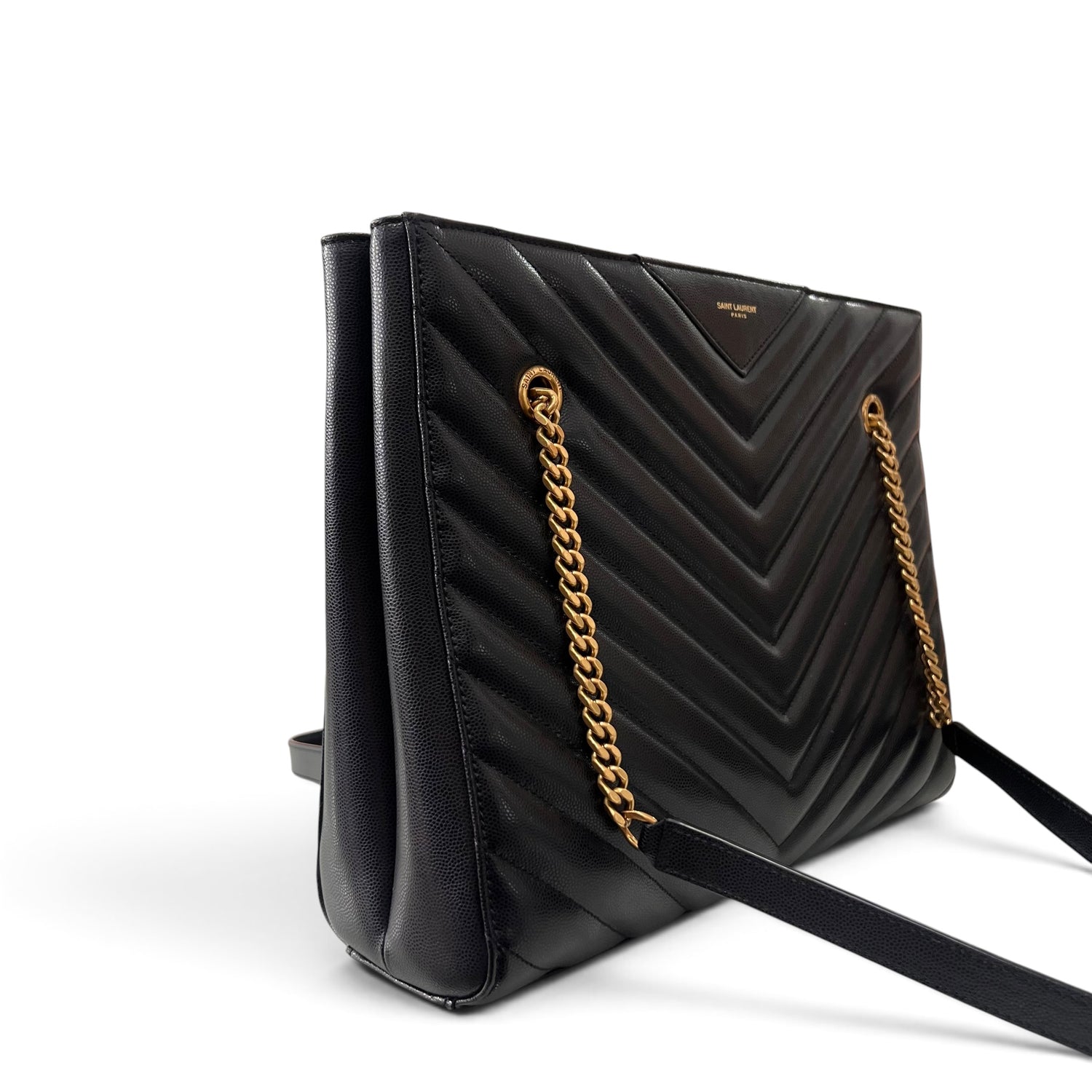 Saint Laurent - Sac cabas Tribeca en cuir grainé noir