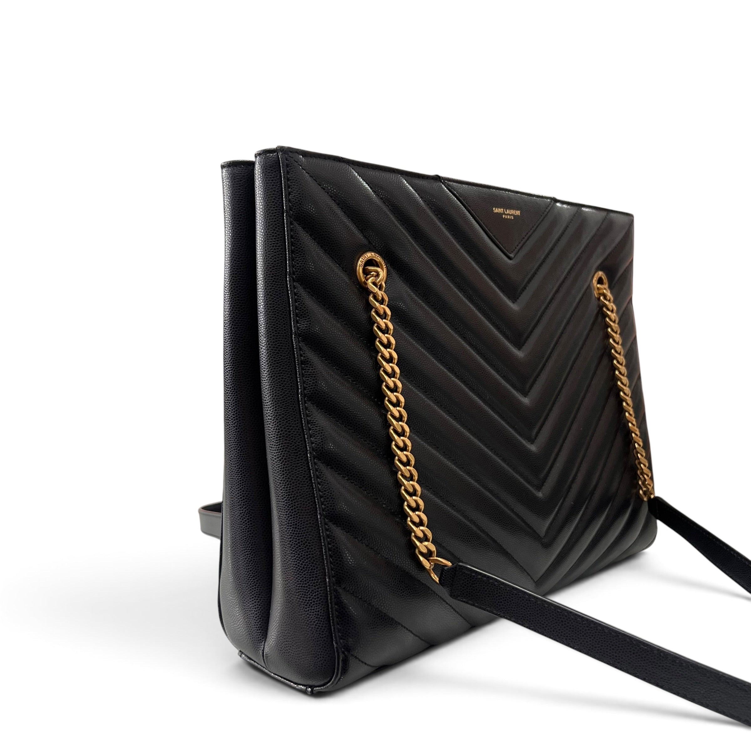 Saint Laurent - Sac cabas Tribeca en cuir grainé noir