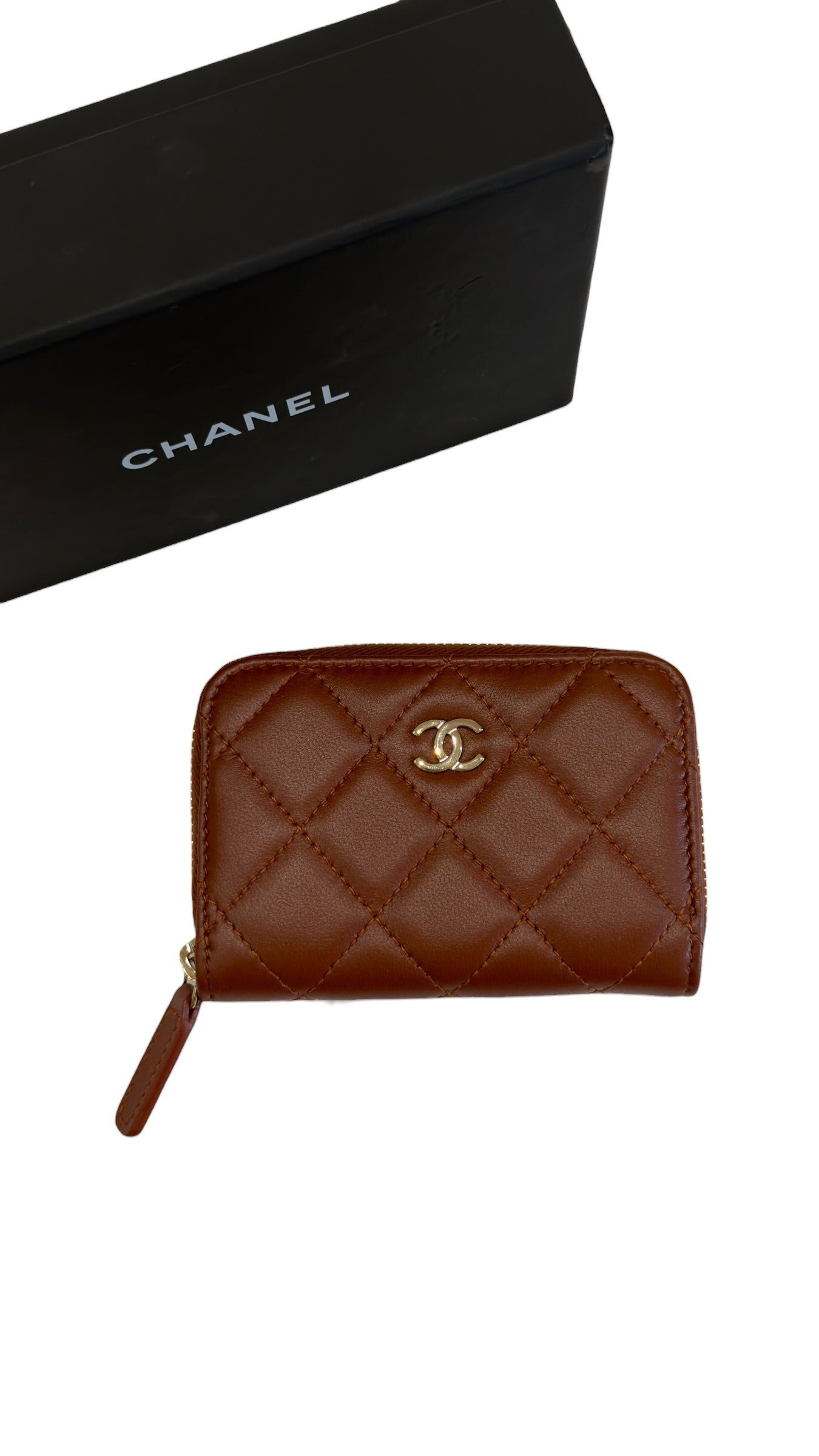 Chanel - Porte monnaie cuir agneau marron