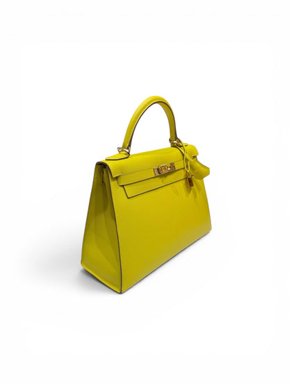 Hermès - Kelly 28 Epsom Sellier Jaune lime
