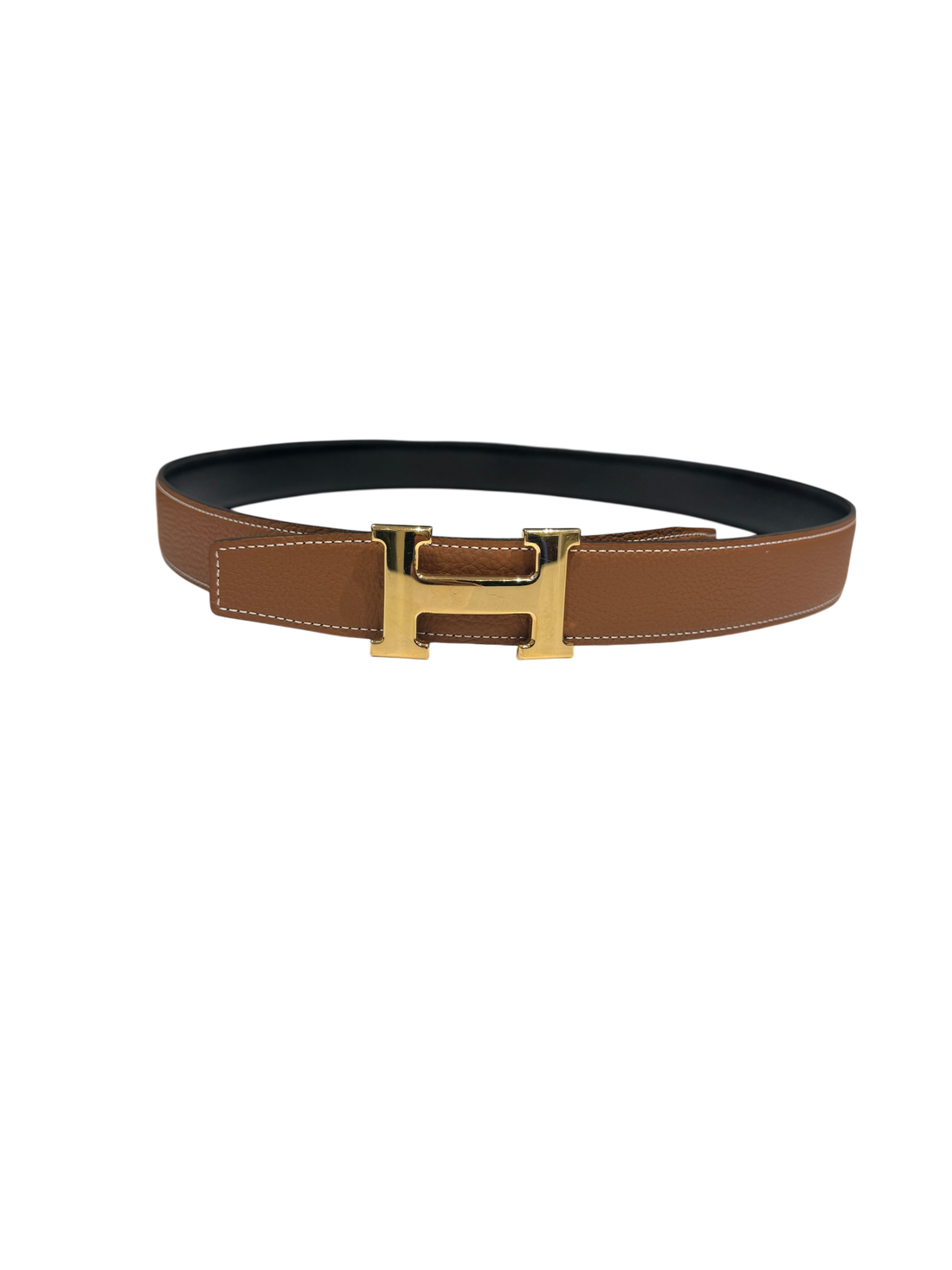 Hermès - Ceinture H finition or cuir réversible noir et gold