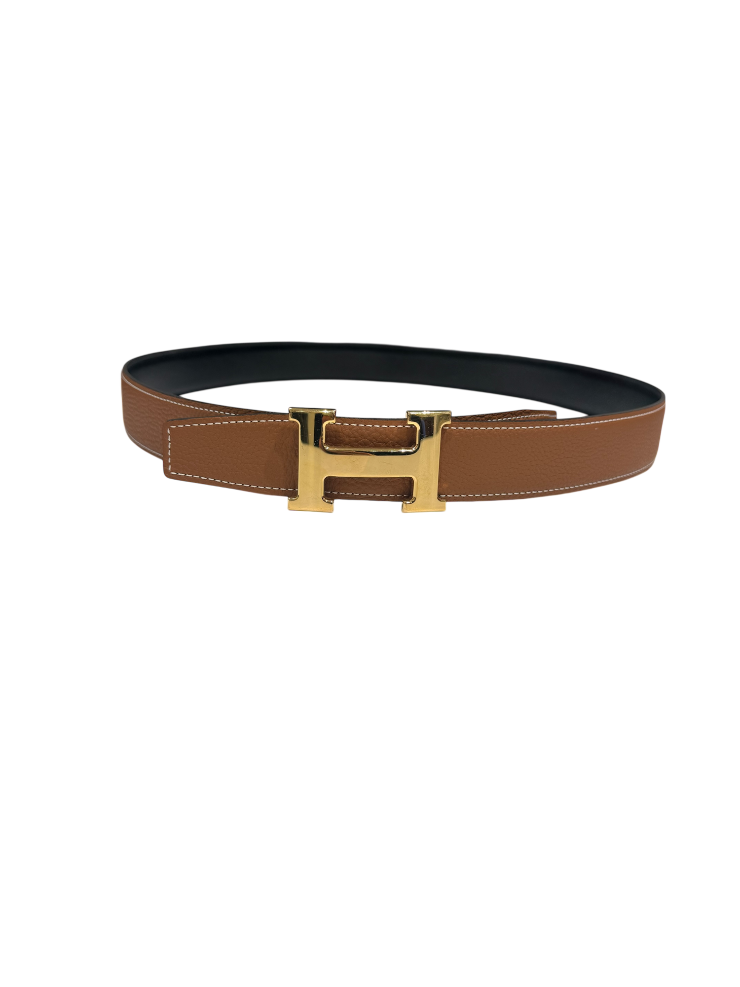 Hermès - Ceinture H finition or cuir réversible noir et gold