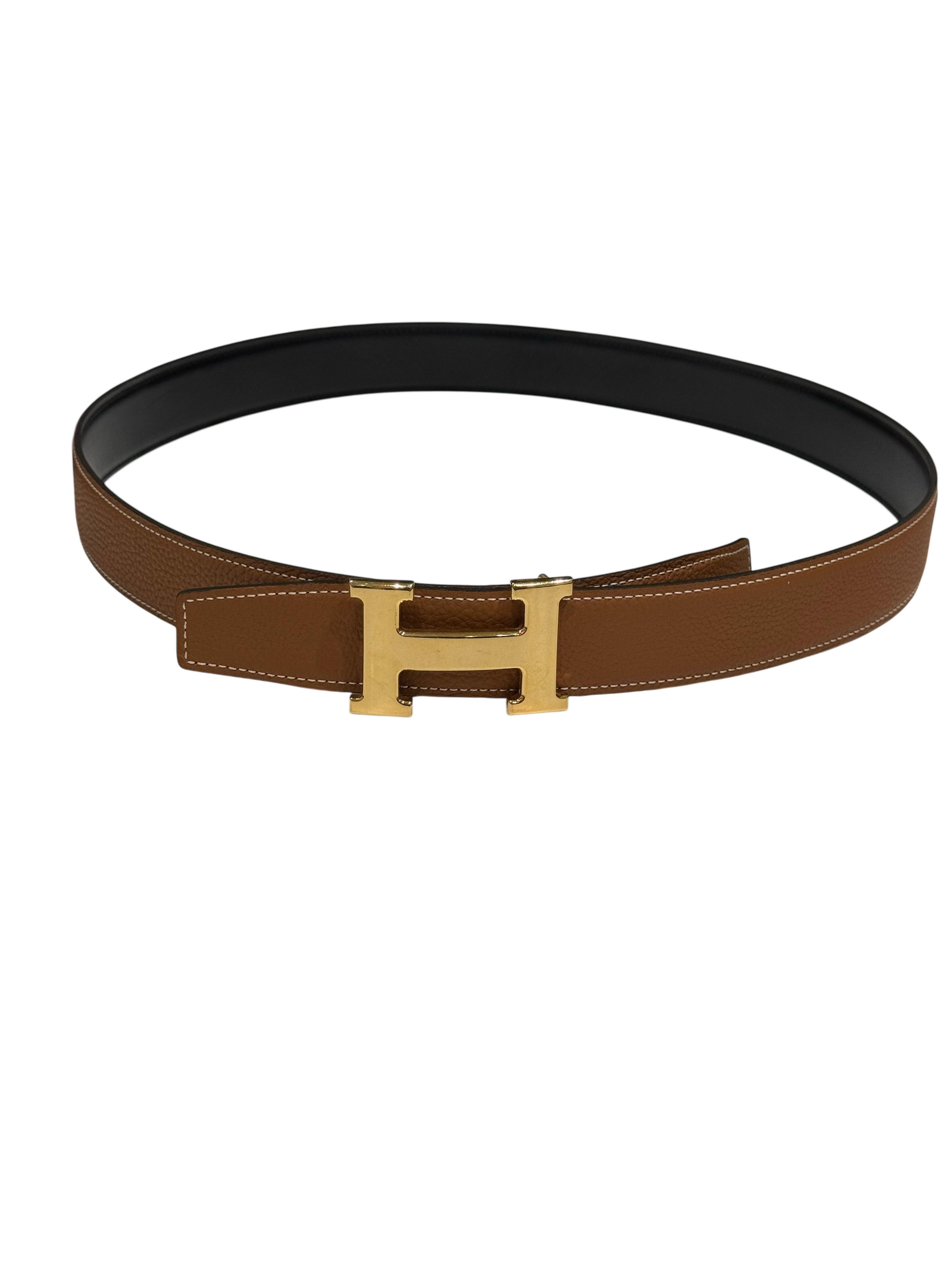 Hermès - Ceinture H finition or cuir réversible noir et gold