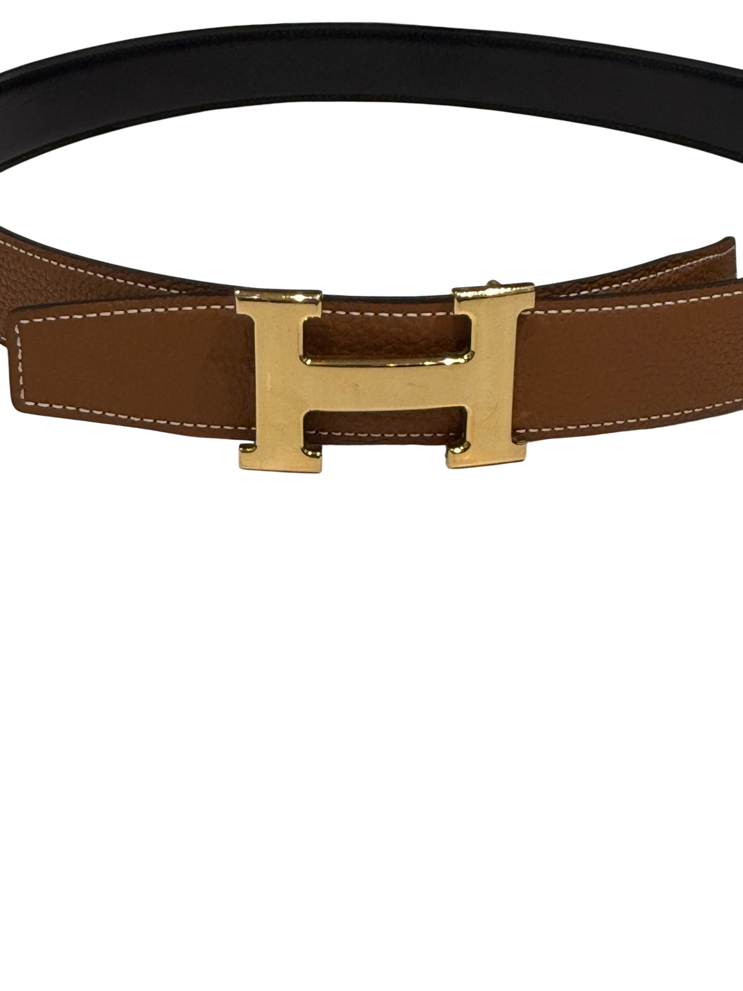 Hermès - Ceinture H finition or cuir réversible noir et gold