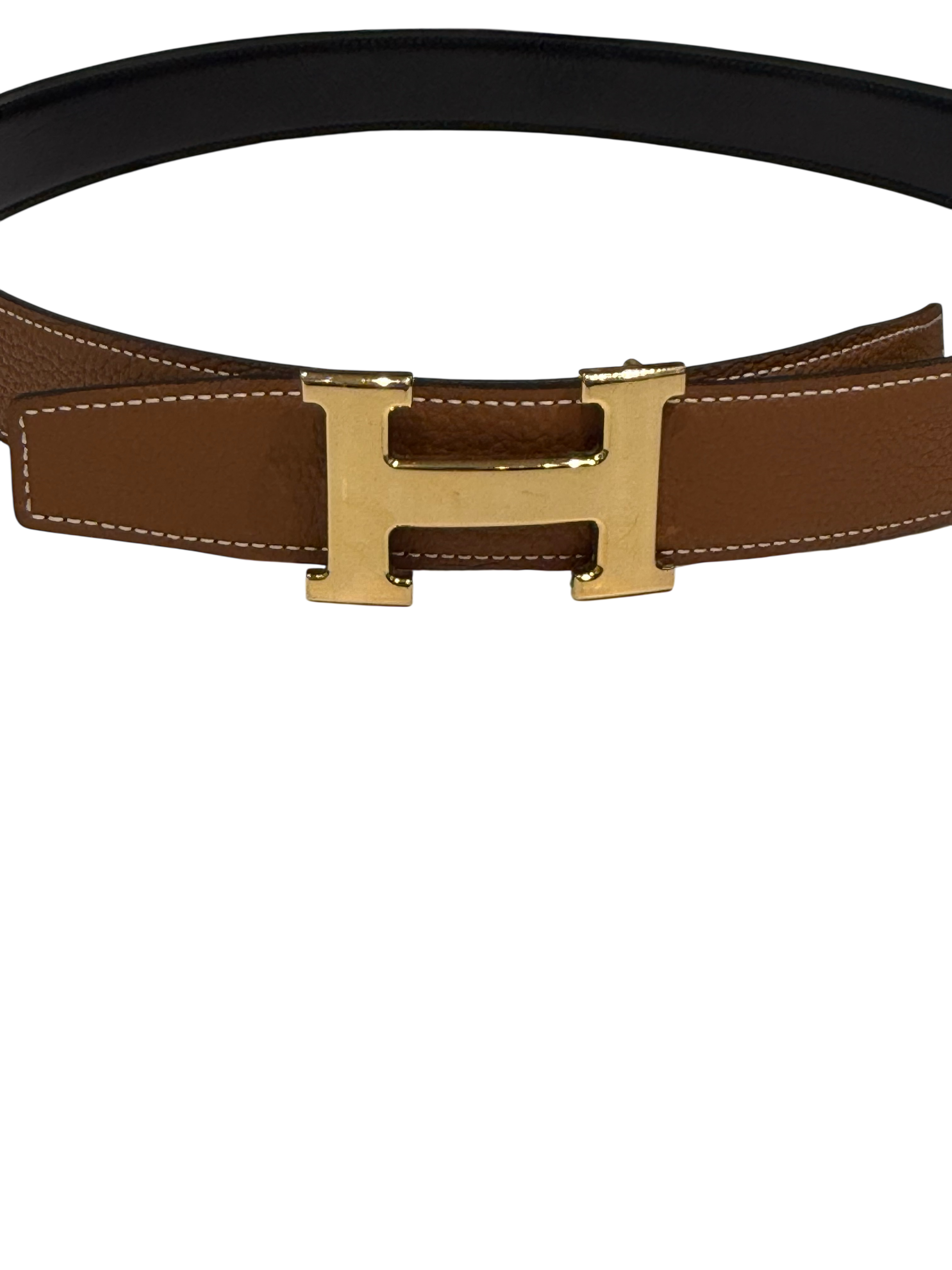 Hermès - Ceinture H finition or cuir réversible noir et gold