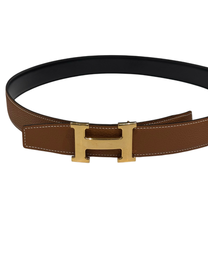 Hermès - Ceinture H finition or cuir réversible noir et gold