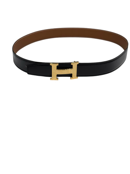 Hermès - Ceinture H finition or cuir réversible noir et gold
