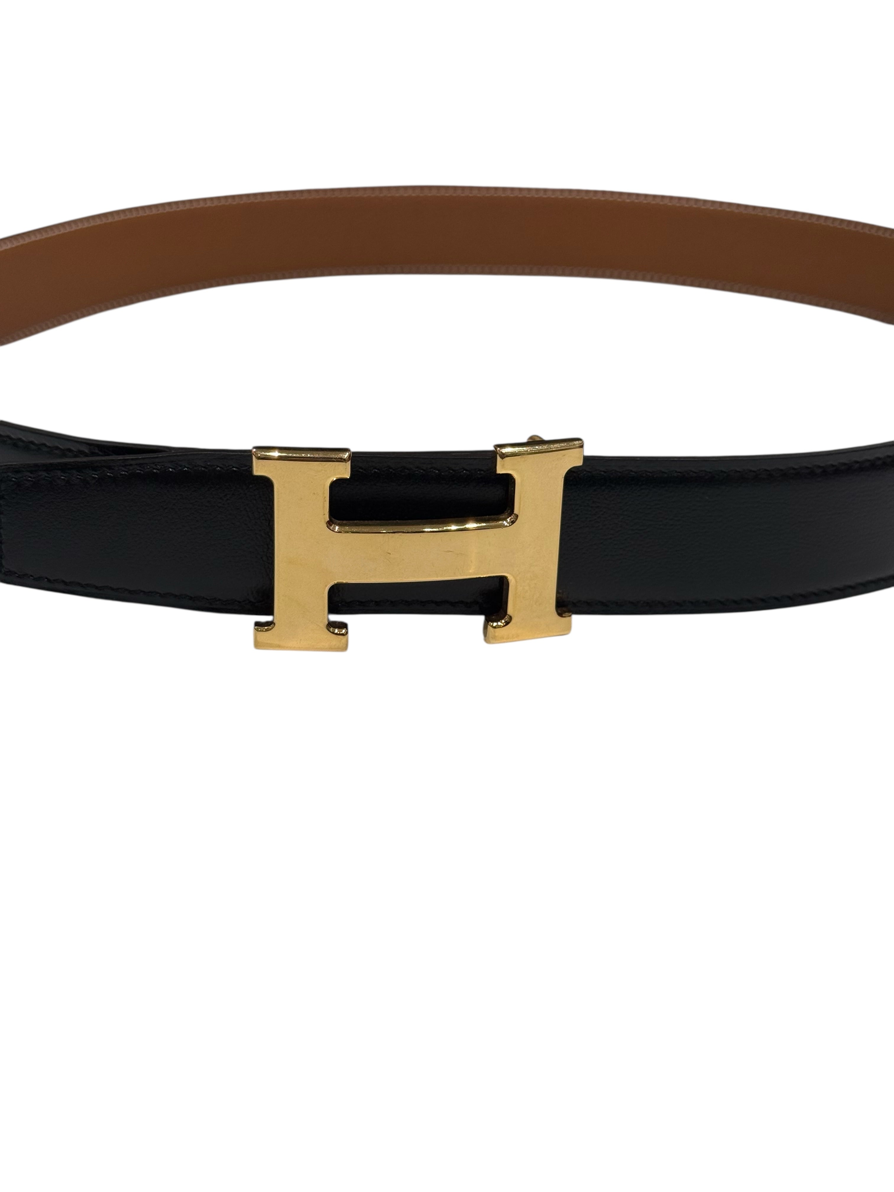 Hermès - Ceinture H finition or cuir réversible noir et gold