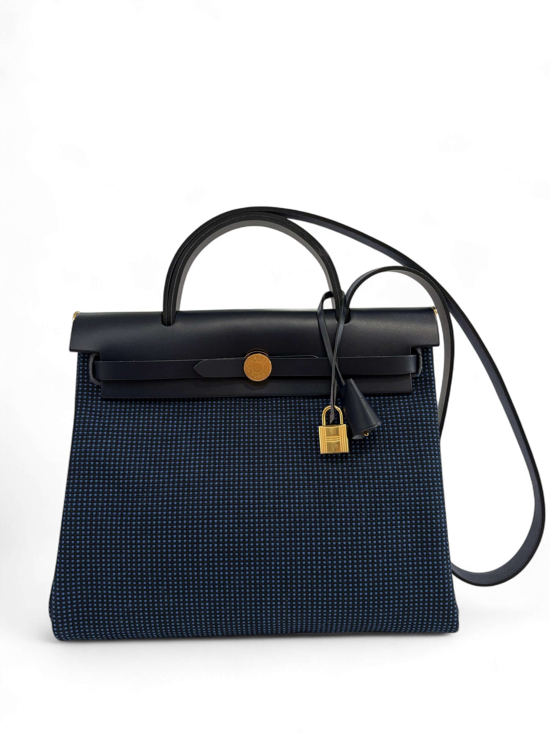 Hermès - Sac Herbag 31 zip toile quadrille