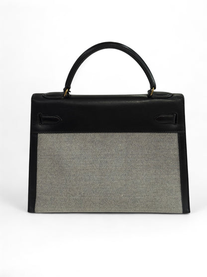 Hermès - Sac Kelly 32 toile quadrille