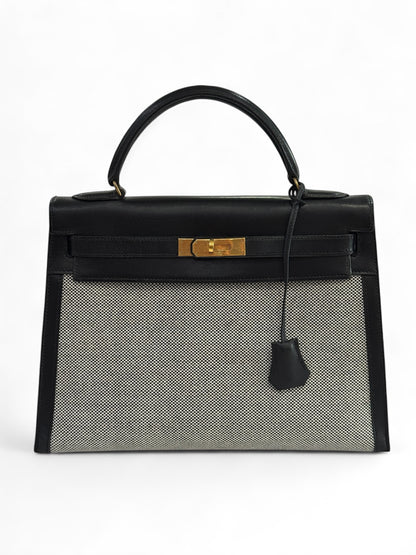 Hermès - Sac Kelly 32 toile quadrille