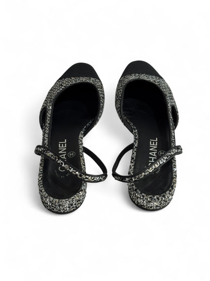 Chanel - Slingback paillettes e tweed n.39,5