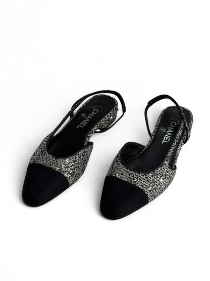Chanel - Slingback paillettes e tweed n.39,5