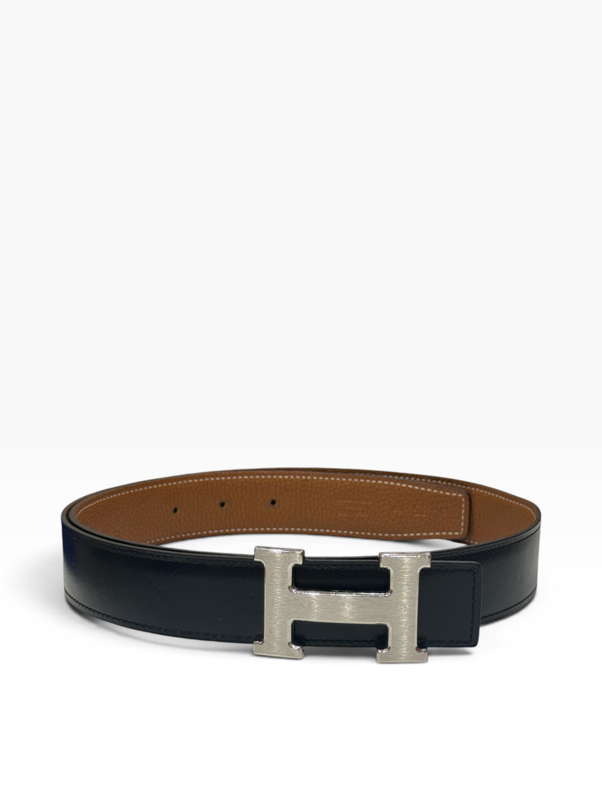 Hermès - Boucle de ceinture H & cuir de ceinture réversible 32mm Noir et Gold