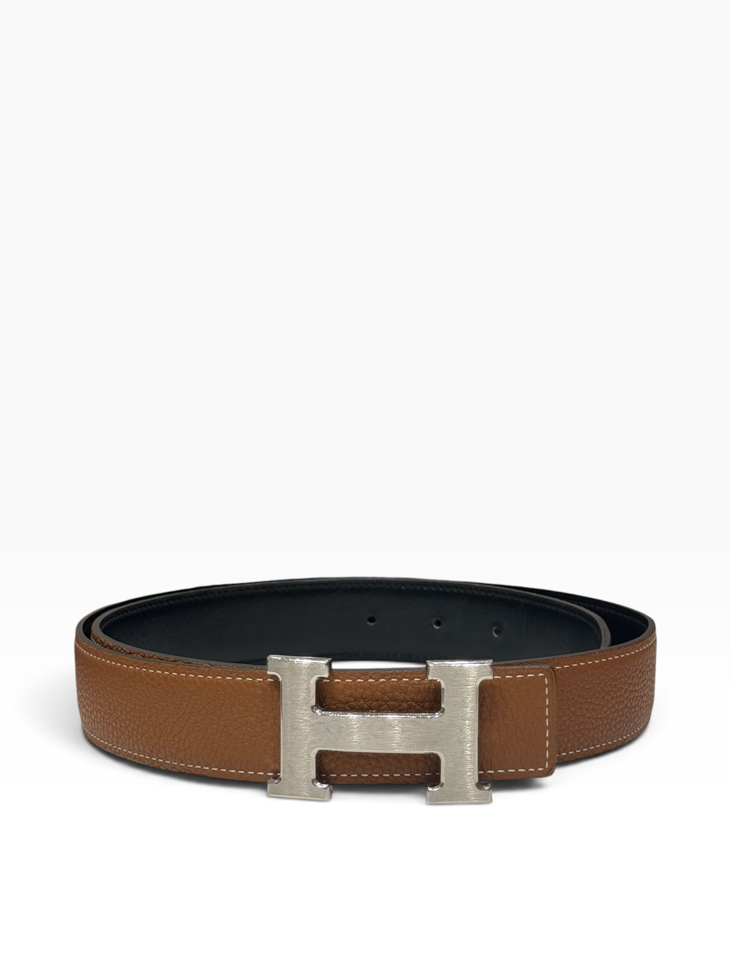 Hermès - Boucle de ceinture H & cuir de ceinture réversible 32mm Noir et Gold