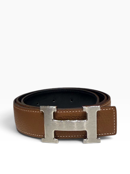 Hermès - Boucle de ceinture H &amp; cuir de ceinture réversible 32mm Noir et Gold