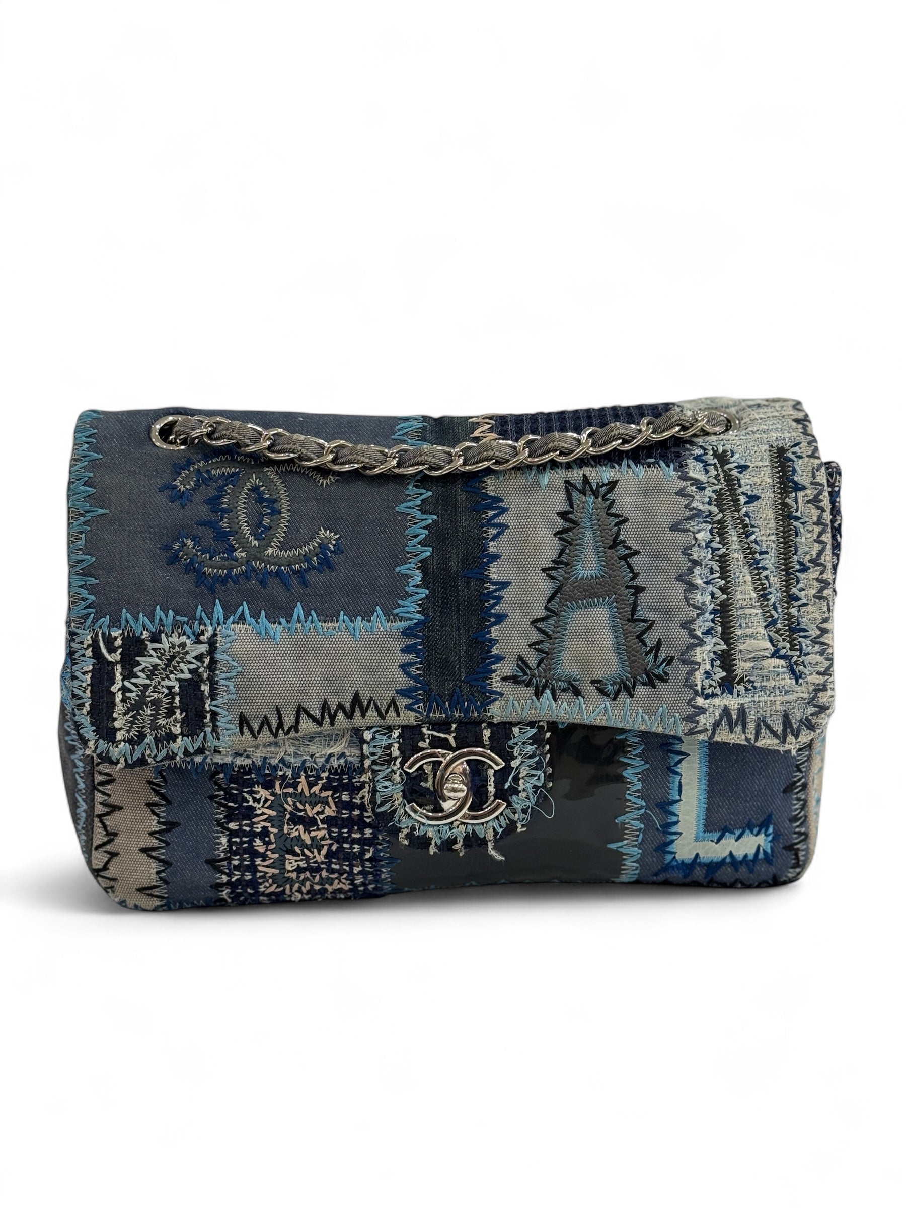 Chanel - Klassische Jumbo-Tasche aus Jeans-Patchwork