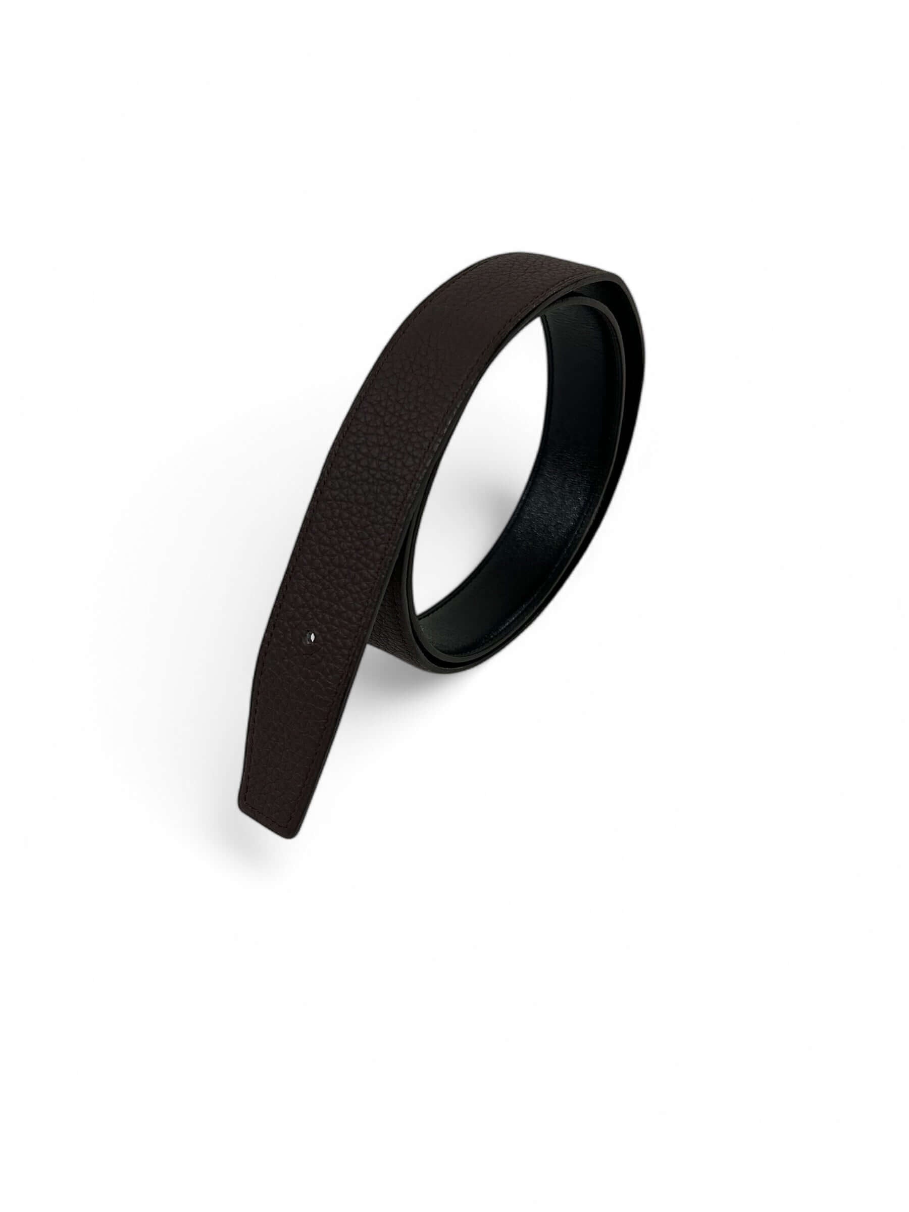 Hermès - Cuir de ceinture réversible marron / noir t.95