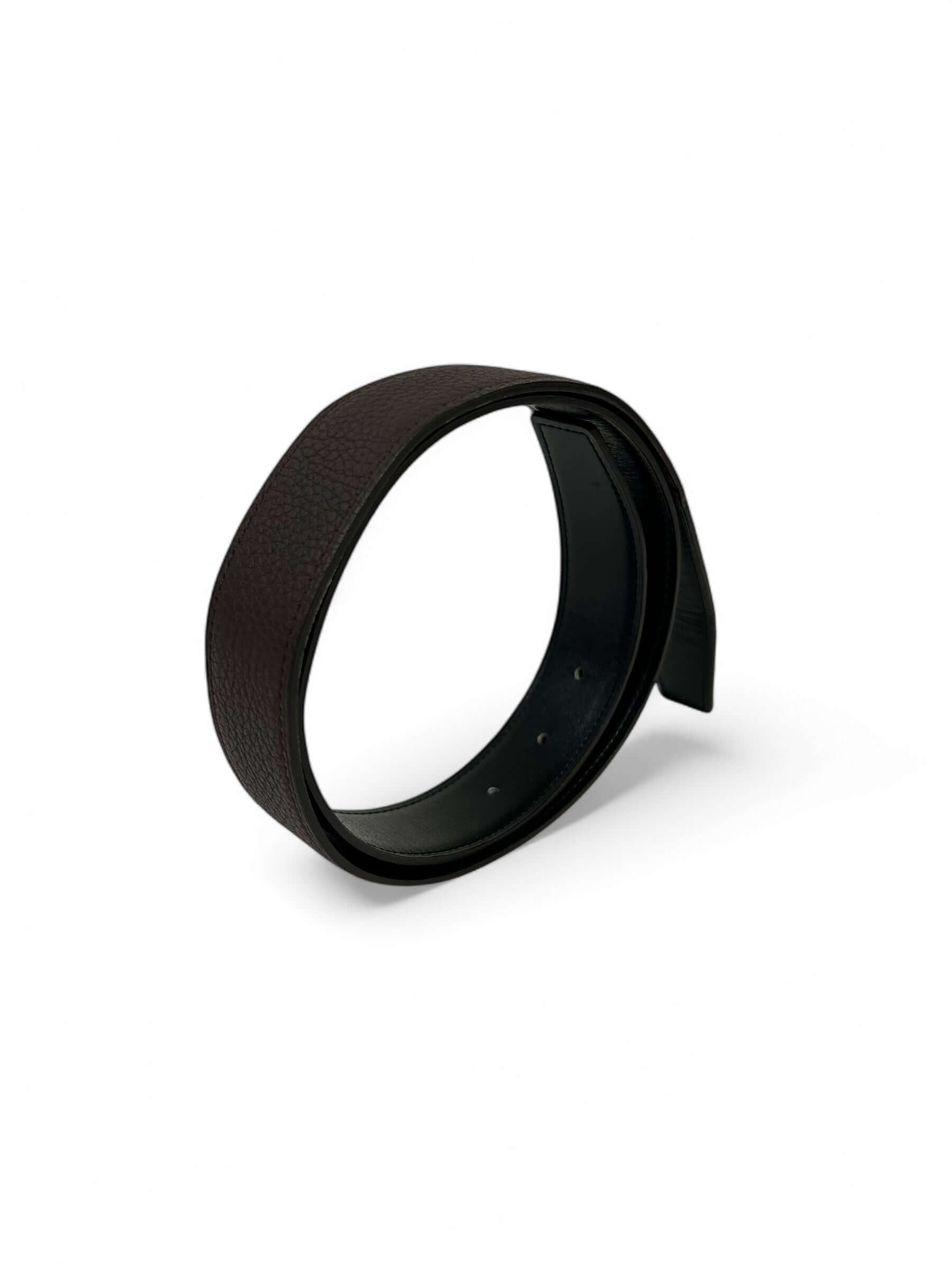 Hermès - Cuir de ceinture réversible marron / noir t.95