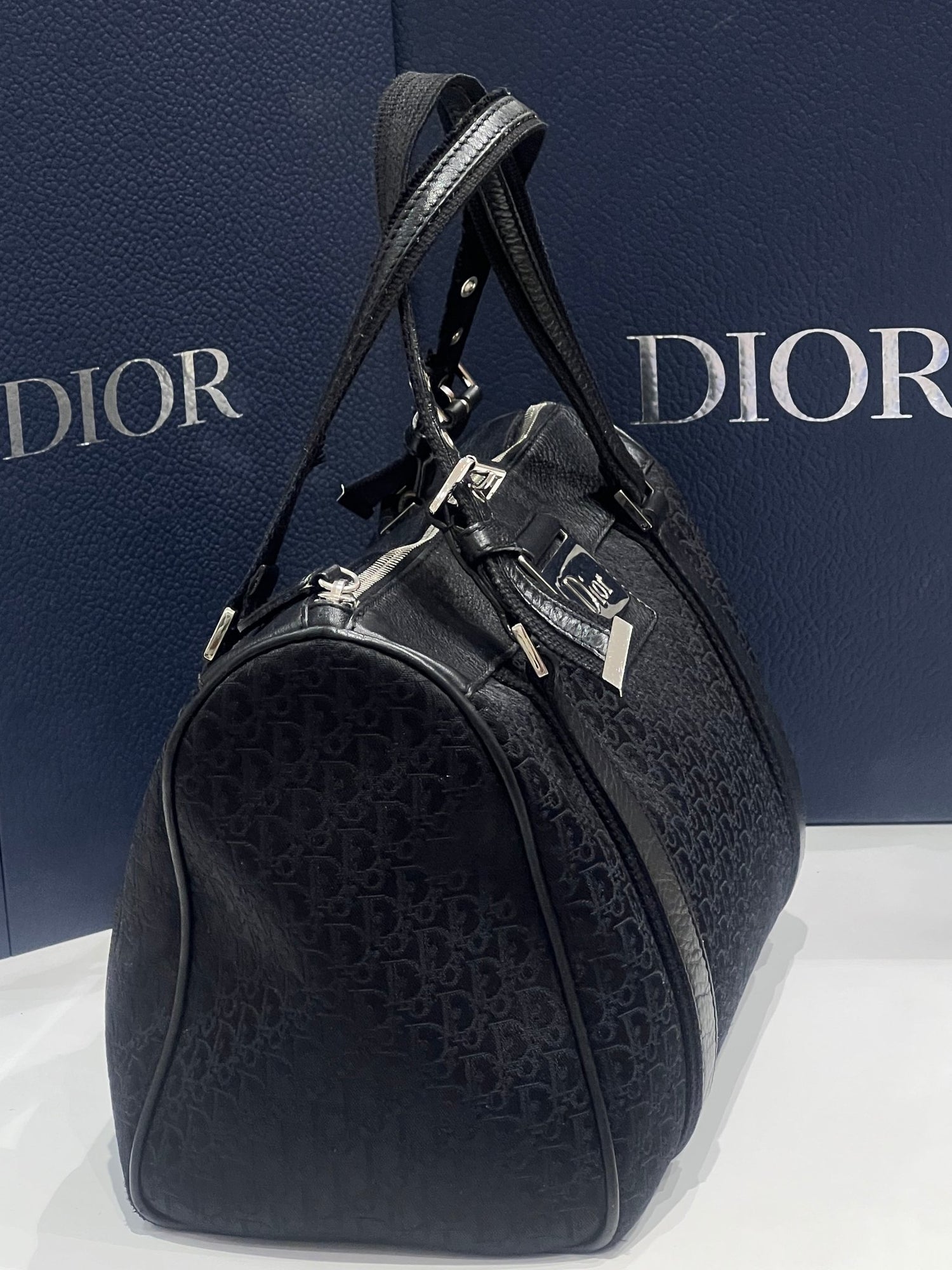 Dior - sac bowling vintage cuir et toile oblique noir - Les Folies d&