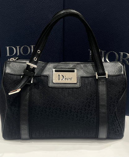 Dior - sac bowling vintage cuir et toile oblique noir - Les Folies d&