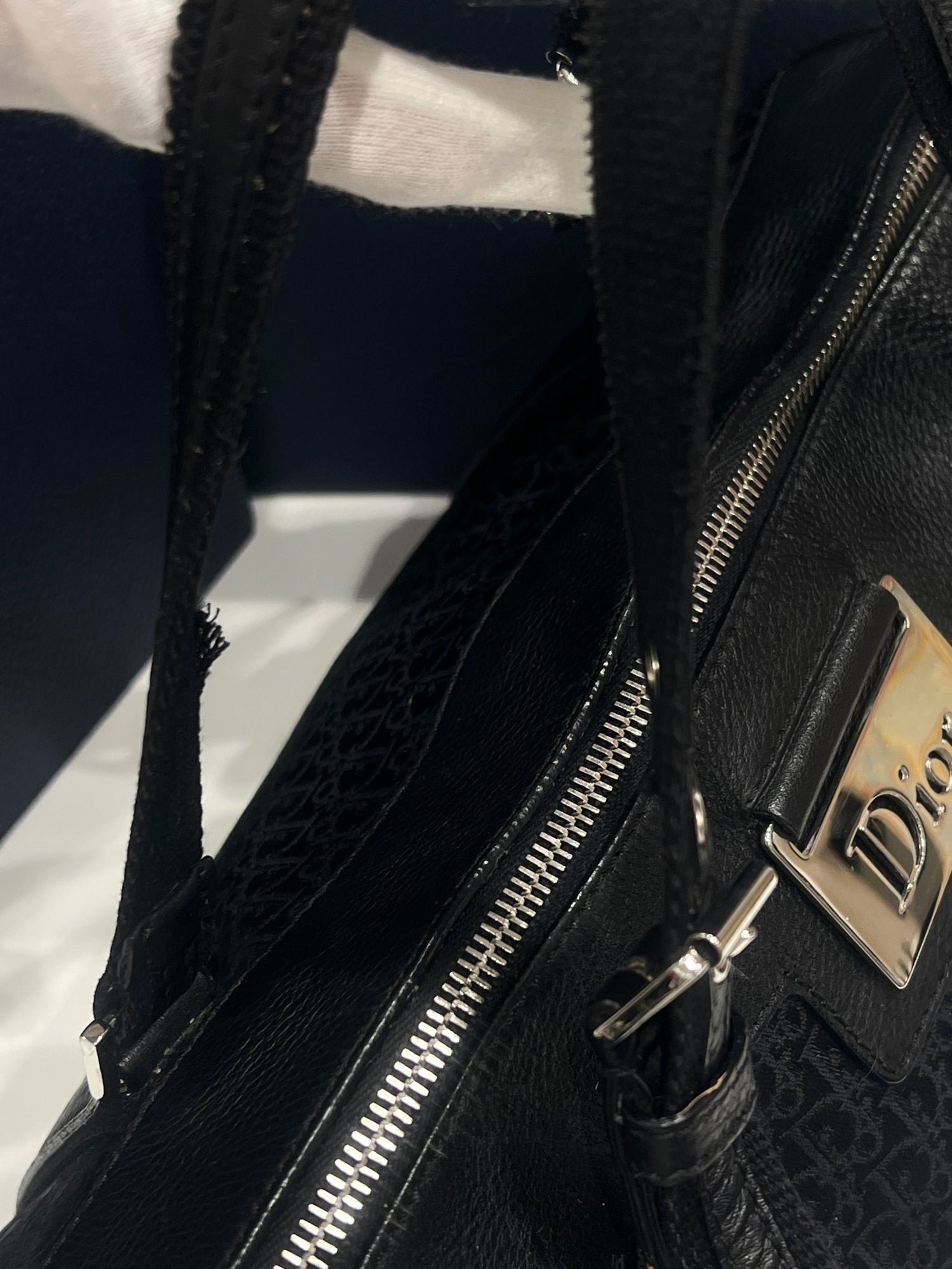 Dior - sac bowling vintage cuir et toile oblique noir - Les Folies d&