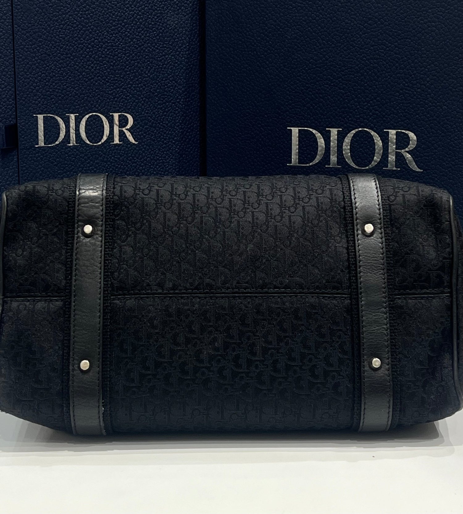 Dior - sac bowling vintage cuir et toile oblique noir - Les Folies d&
