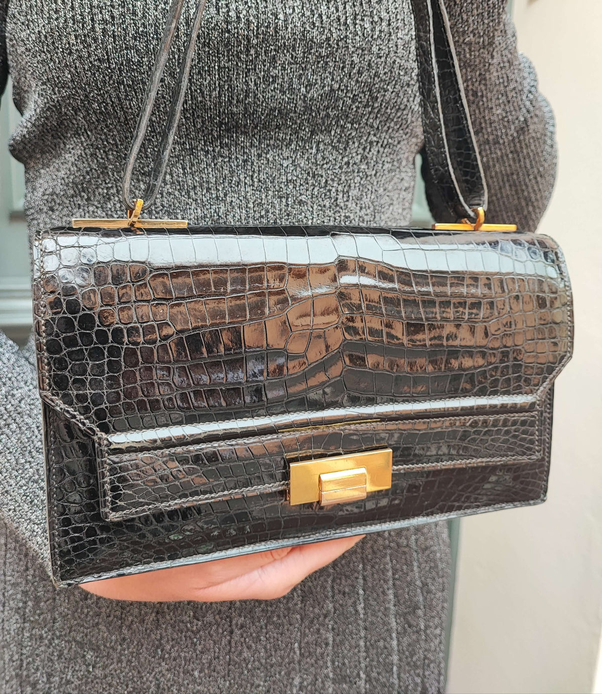 Hermès - Sac à main à rabat crocodile porosus