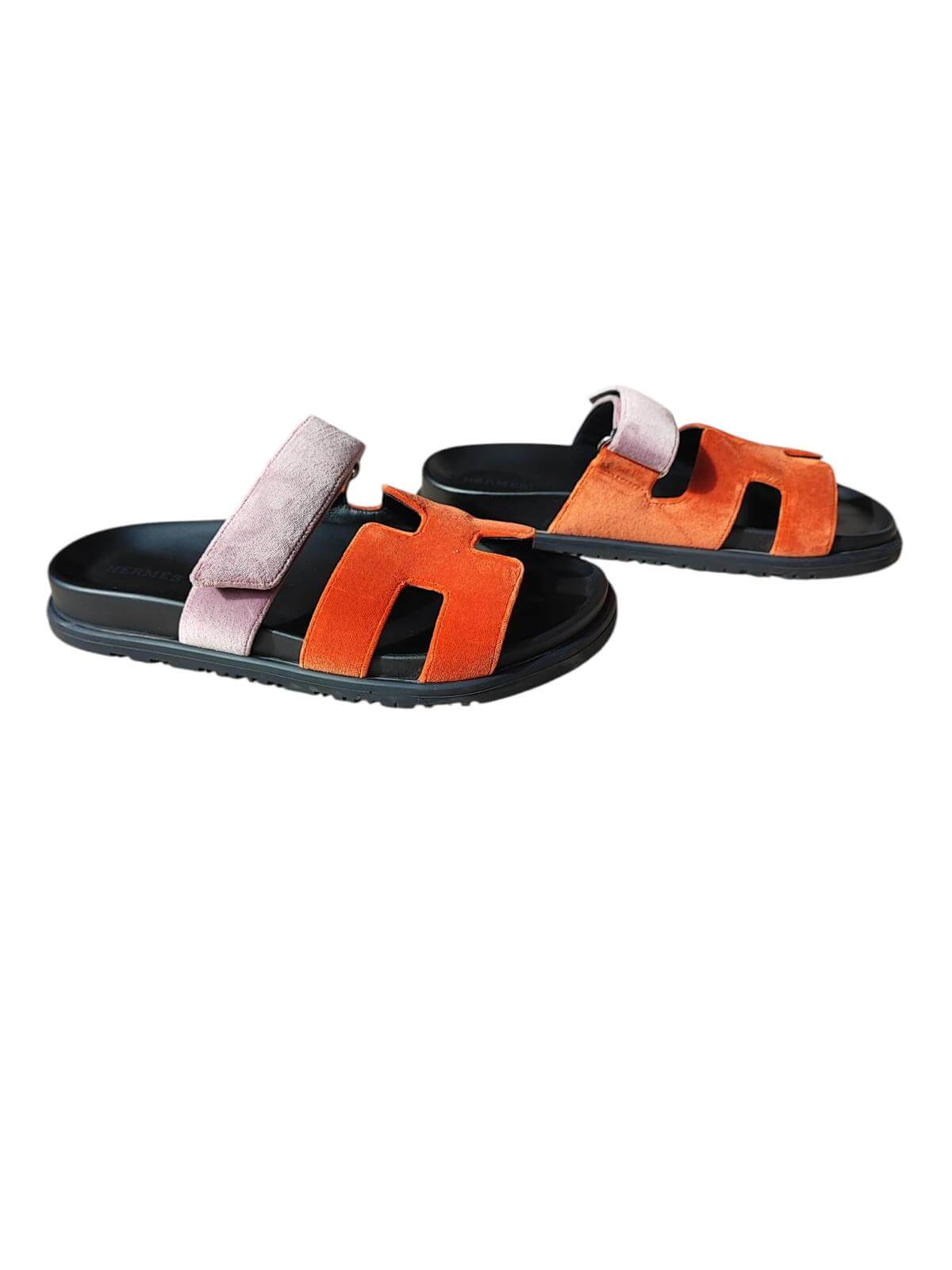 Hermès - Sandales Chypre orange et rose nude 37 1/2