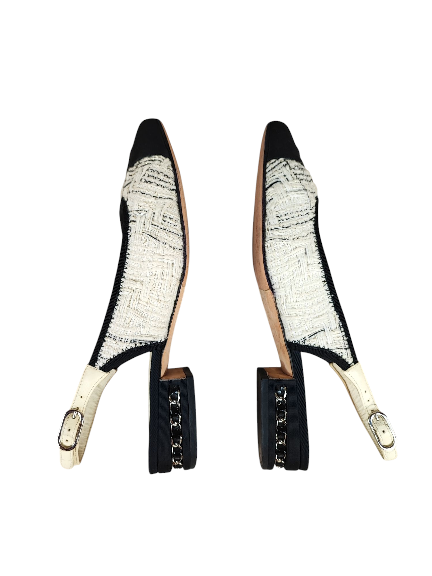 Chanel - Slingback Tweed bianco sporco T37 1/2