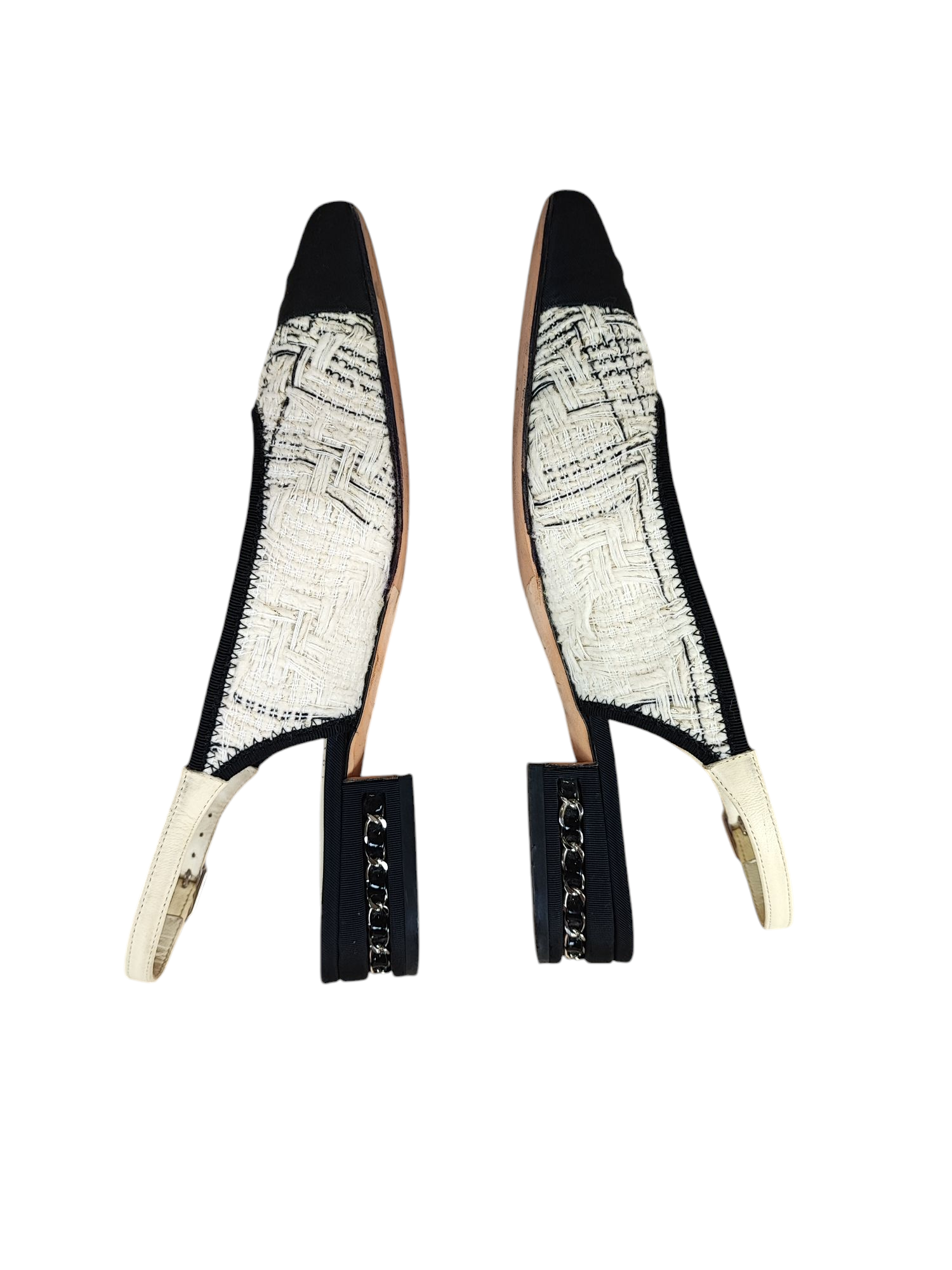 Chanel - Slingback Tweed bianco sporco T37 1/2