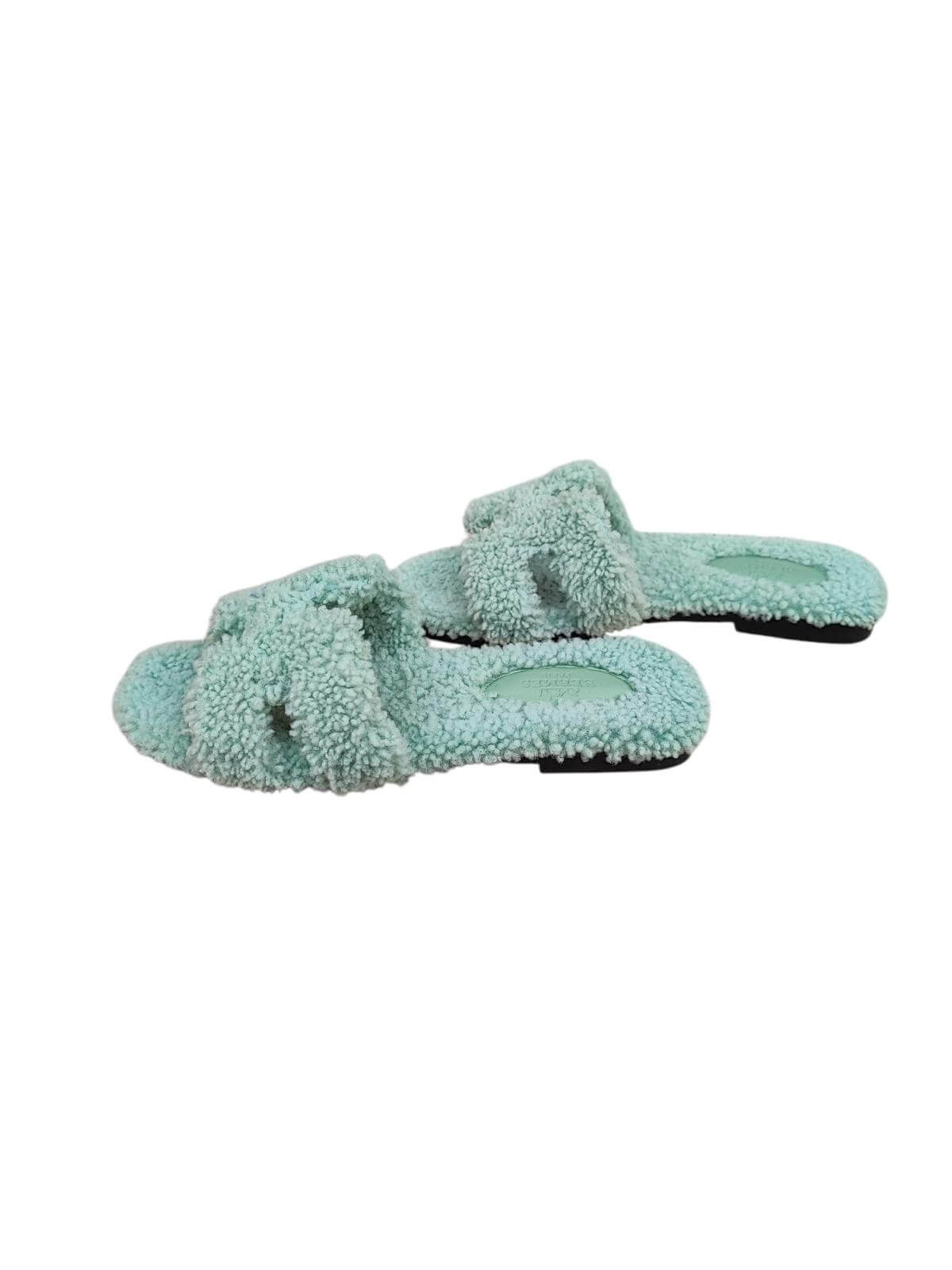 Hermès - Sandali Oran in pelle scamosciata verde acqua T36