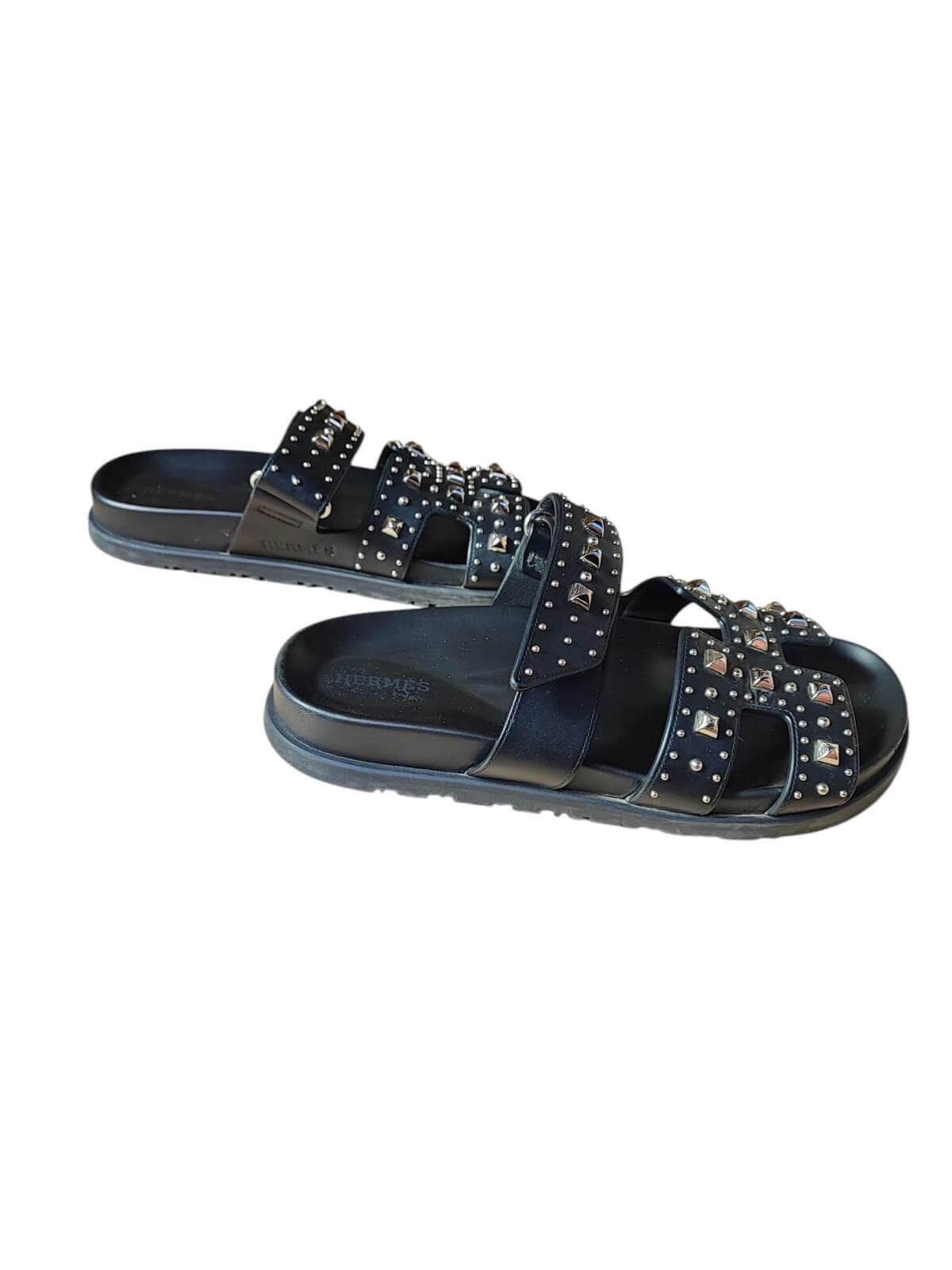 Hermès - Sandales Chypre noires et clous Médor T37